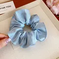 Light blue striped large fabric hair scrunchie for vintage fashion ponytail styles - Fine Striped Style (HH6870) / Blue