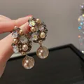 Elegant French style floral cluster drop earrings with champagne pearls and crystals. - 23# Silver Pin - Coffee Flower Teardrop