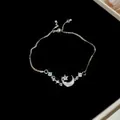 Elegante bracciale regolabile in argento con delicato ciondolo a luna e stella con zirconi - Bracciale Scorrevole Stella e Luna (9#) / Argento
