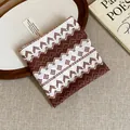 Macro detail of the vintage brown and white geometric pattern on a soft cotton headscarf - Dark Brown Beige Geometric Wave Style (11#)