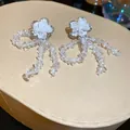 Eleganti orecchini a fiore in argento con nappa lunga in cristallo trasparente - Ghiaia a Nappa Argento Bianco
