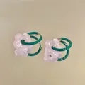Eleganti orecchini a fiore glitter viola chiaro con cerchi verdi e aghi in argento da donna - Stile Vintage Verde Scuro Rosa