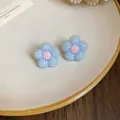 Eleganti orecchini a lobo a fiore con perline azzurre e rosa con aghi in argento S925 - Fiore Opaco con Paillettes Blu