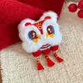 Barrette en peluche Danse du Lion avec pompons rouges pour le Nouvel An chinois - Pince à Cheveux Lion Pompon Fourrure