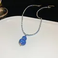 Elegant blue beaded necklace with a sparkling blue gourd pendant in new Chinese style - Blue Style Necklace