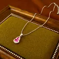 Elegant vintage silver gourd necklace featuring pink drop-shaped gemstones for a luxury look - Silver Pink Style