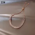 Roségoud verstelbare box ketting armband met stralende rechthoekige kristallen - 28# Zirkonia armbanden