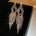 Elegant silver-tone long tassel earrings with sparkling rhinestones in a luxury gift box - Geometric Hollow Tassel Style (23) / Gold