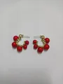 Elegant silver needle C-shaped hoop earrings with red matte beads in a geometric style - Geometric C-Shape (HE3942) / Red