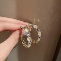 Elegantes pendientes de aro en forma de C dorados retro con ópalo y circonitas - Pendientes en forma de C / Grande