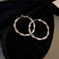 Elegantes pendientes de aro plateados retorcidos presentados en caja de terciopelo negro - Aros de Diseño Torsado / Pequeño / Plateado