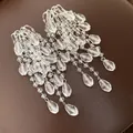 Exquisite long cascading crystal tassel earrings with clear teardrop beads for women - Silver (30#)