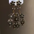 Detailed view of vintage floral drop earrings with grey and clear rhinestones - Gold Gray (32#)