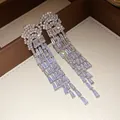 Detailed view of elegant silver tassel earrings with sparkling baguette zircons - Silver White (34#)
