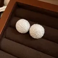 Elegant textured silver ball stud earrings with a shimmering sandblasted finish for women - Silver (45#)