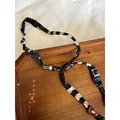 Ethnic vintage handmade fabric and wooden bead necklace for women minimalist design - Multicolor (White-Black-Brown)