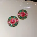 Elegante Vintage-Ohrstecker mit pinkfarbenen und grünen Kristallen auf einer Goldbasis - Runde Ohrstecker (13)