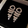 Elegant silver-toned cascading pear-cut cubic zirconia chandelier earrings in gift box - Silver (55#)