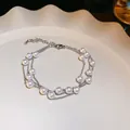 Bracelet élégant à plusieurs rangs en argent avec perles blanches, style rétro français. - Style Perle Chaîne Argent Triple Rang (48#) / Perle de 6mm / Argent-Blanc