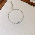 Bracelet ajustable en argent avec micro-pavage de zircons et pendentif œil bleu - Style Ajustable Mauvais Oeil Bleu (53#) / Argent-Blanc-Bleu
