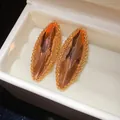 Elegant marquise-cut amber zircon stud earrings with luxury gold-tone beaded border - Gold Pink (64#)