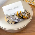 Tortoiseshell patterned acetate hoop earrings set with silver needles on display card - Silver Tone Earrings (6 Pieces Set) / 6-Piece Set / Leopard Print