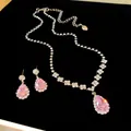 Luxuriöses Schmuckset mit rosa birnenförmigem Zirkonia-Anhänger und passenden Ohrringen - 36# Rosa Edelstein Wassertropfen - Silber (2-teiliges Set)