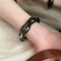 Elegant smoky black acrylic wavy bangle bracelet with irregular organic design - Wave Shape (HB3743-1) / Black