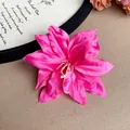 Detailed view of a vibrant pink artificial lily hair clip on a retro poetic background - Lily Flower (HH7384) / Single Piece / Rose Red