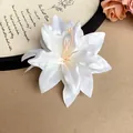 Close-up detail of a white silk lily hair clip showing delicate petal textures and style - Lily Flower (HH7384) / Single Piece / White