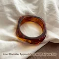 Minimalist amber acrylic square bangle bracelet with unique marble texture patterns - ID 6.5cm, Width 2cm / Dark Coffee