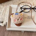 Handmade retro cute plush bear necklace with brown leather base and thin cord - Bear (46# Necklace)