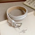 Punk style white leather belt featuring silver rivets and a butterfly buckle closure - 75# Waist Chain