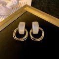 Elegant gold geometric multi-hoop earrings with white translucent resin top - Multi-Layer Ring Hoop