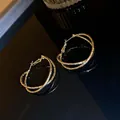 Elegant gold multi-layer geometric hoop earrings with a hammered textured finish - Hammered Round Cross Style