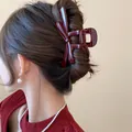 Elegant burgundy bow hair claw clip for women in a minimalist Korean style design. - Bowknot Style / Wine Red