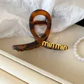 Elegant tortoiseshell resin hair claw clip featuring golden lettering for women - Vintage Letter Style / Red Brown Tortoiseshell