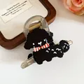Cute black poodle hair claw clip with red striped scarf for women's hair accessories - Cartoon Poodle Style / Black Dog