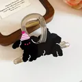 Cute black cartoon dog hair claw clip with pink party hat decoration for women and girls - Party Hat Dog Style / Transparent Gray Black