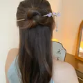 Vintage Haarnadel im chinesischen Stil mit lila Blumen und Quaste - Gold-Rosa