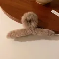Soft fuzzy brown hair claw clip in a minimalist Korean style shark clip hair accessory - Autumn Winter Plush Style / Coffee Plush