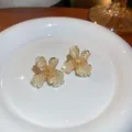 Elegant champagne crystal flower stud earrings with gold stamen detail for women fashion - Flower Butterfly (17#)