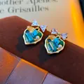 Elegant crystal heart stud earrings with turquoise and pearl accents - Bow Pearl Heart (30#)