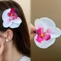 Elegant white and pink orchid flower hair clip with pearl center for women - Artificial Pearl Orchid Style / White Pink Gradient