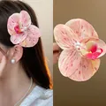 Pink orchid flower hair clip with pearl center, elegant floral hair accessories. - Artificial Pearl Spotted Orchid Style / Pink Spotted