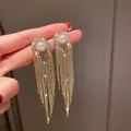 Elegant gold-tone tassel earrings with artificial pearl and shimmering rhinestone details - Artificial Pearl Rhinestone Tassel (Style 4)