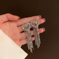 Exquisite sparkling full crystal heart shaped tassel drop earrings with premium silver needle - Heart Shape Full Rhinestone Long Tassel (Style 12)