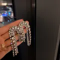 Elegant silver-toned bow earrings with cascading full rhinestone tassels for women - Inverted U-Shape Full Rhinestone Tassel (Style 13)