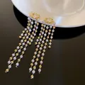 Elegant gold bead and pearl long tassel earrings with a glossy finish for women - Artificial Pearl Long Tassel (Style 25)