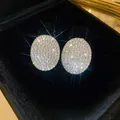 Sparkling full pave oval stud earrings with crystal rhinestones in a black gift box - Oval Full Rhinestone Studs (Style 46)